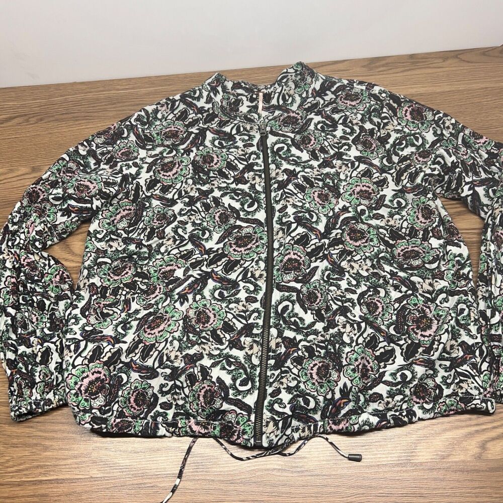 FREE PEOPLE Womens Rayon Floral Boho Jacket Women Large Full‎ Zip Long Sleeve